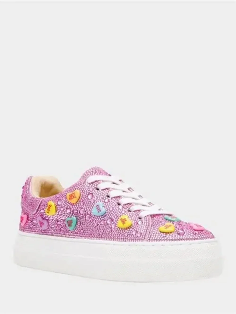 Betsey Johnson $109 Sidny Pink Multi Conversations Hearts Sz 8 NIB! - Picture 2 of 9